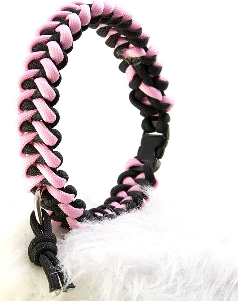 Paracord Dog Collar with Click Lock Pink/Black