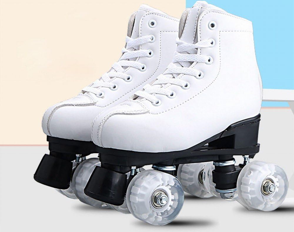 YUC White Rollerblade Adult Rollerblades Pattern Men and Women Roller Skates,Not flashing,33