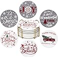 6 Pcs Ceramic Christmas Coasters Absorbent Drink Coasters with Holder Cute Xmas Coaster Set Decorative Coffee Table Decor Coaster Funny Christmas Decoration Housewarming Gift Festive Cup Coasters