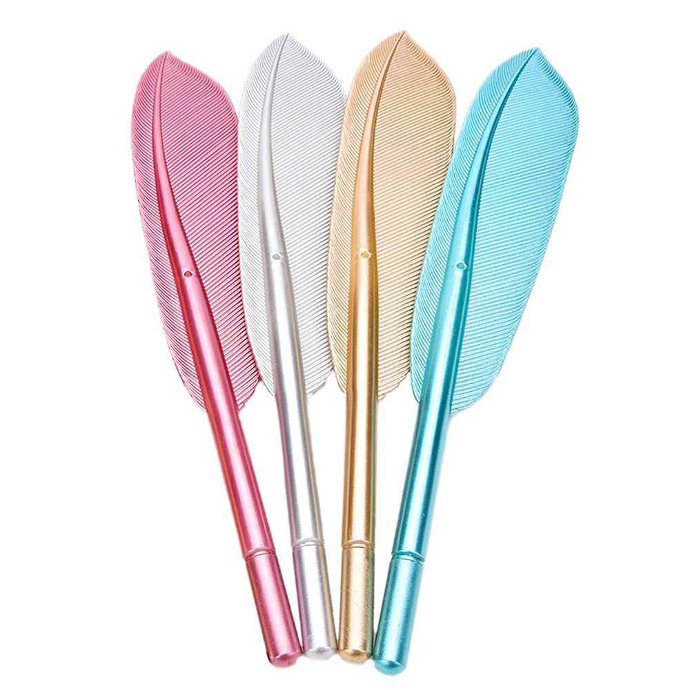 GZGXKJ 4 Pcs Retro Style Quill Pens 0.5mm Black Ink Feather Ballpoint Gel Pens Student Writing Pen for School Office Stationery