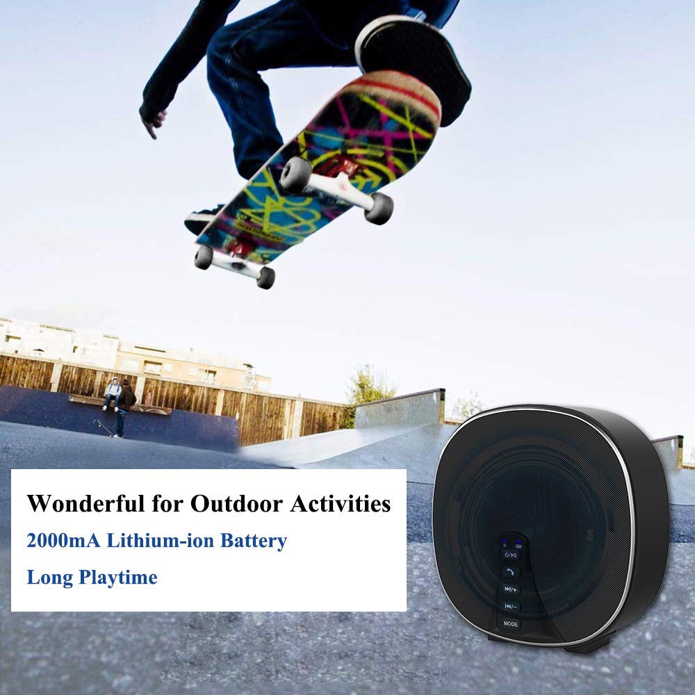 Wireless Portable Bluetooth Speaker 5.0 Build-in Mic, 10W HD Audio, Enhanced Bass, Radio Support, Hands-free Call and TF Card Slot, Stereo Sound for iPhone, Tablet, Android (DY52 Black-Silver)