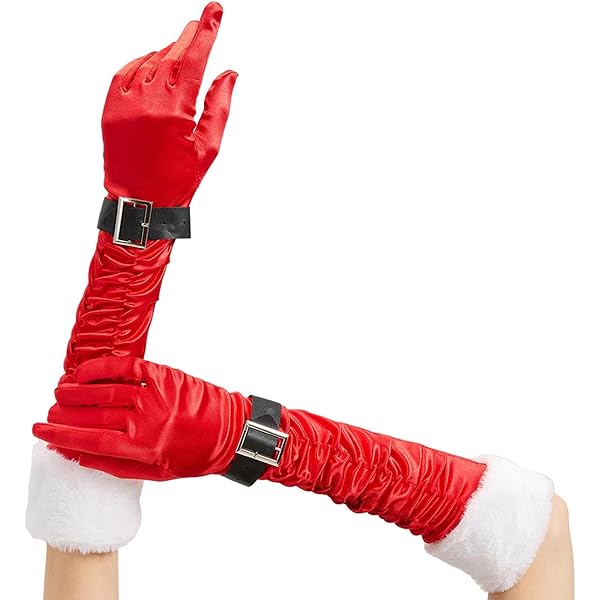 Acheter Gants De Fête De Noël, En Fourrure Rouge, Manchette En Fourrure Blanche, Accessoire De Costume De Noël En Velours