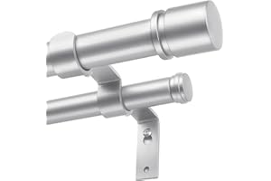 Double Curtain Rod 72 to 144 Inch, HOTOZON 1 Inch Heavy Duty Curtain Rods for Windows, Telescoping Double Drapery Rod with Simple Cap Finials, Silver