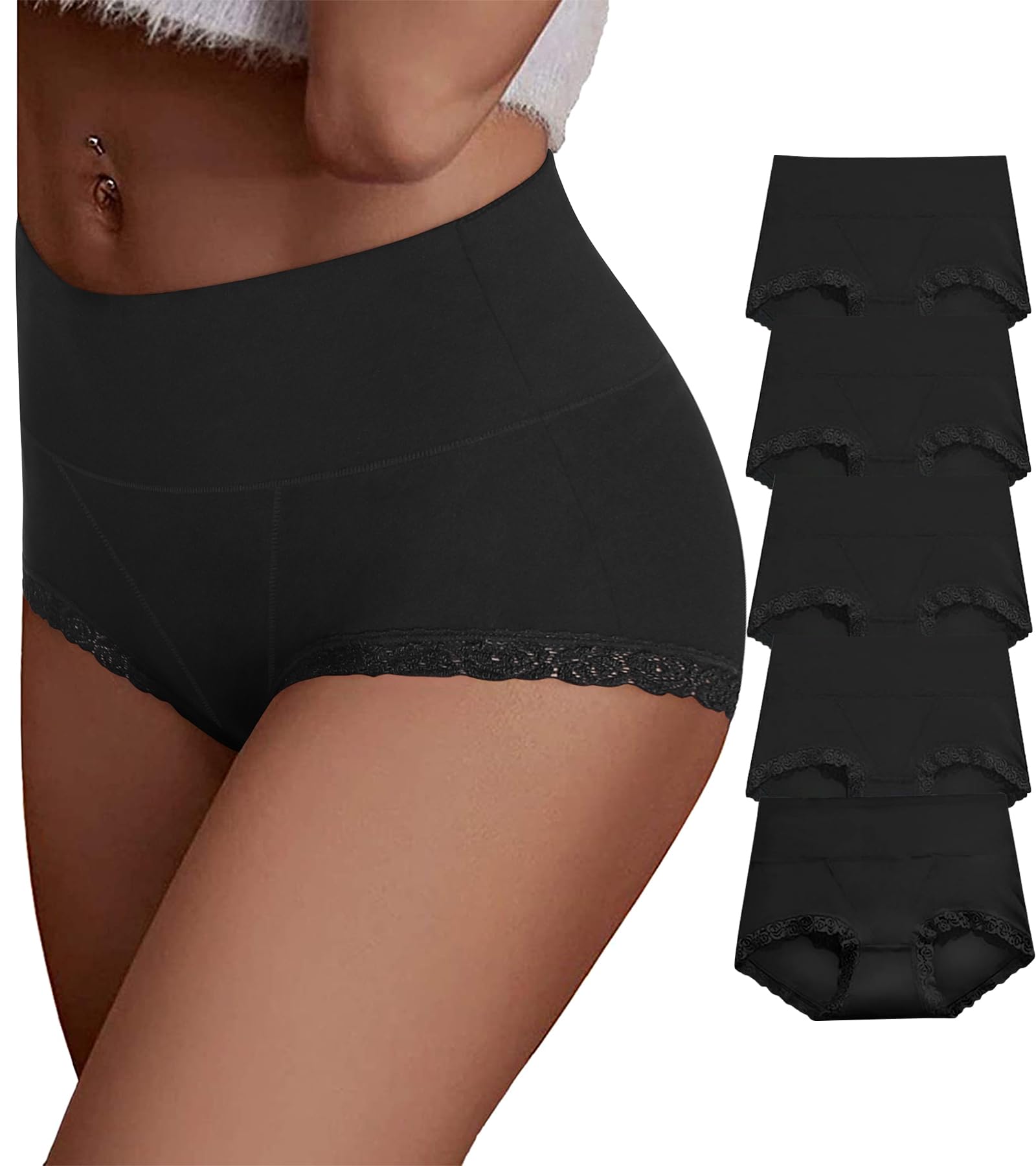 Photo 1 of OPIBOO Womens Plus Size Underwear,High Waisted Cotton Breathable Underwear For Women,Soft Stretchy Panties Briefs For Women 2XL Pack Black