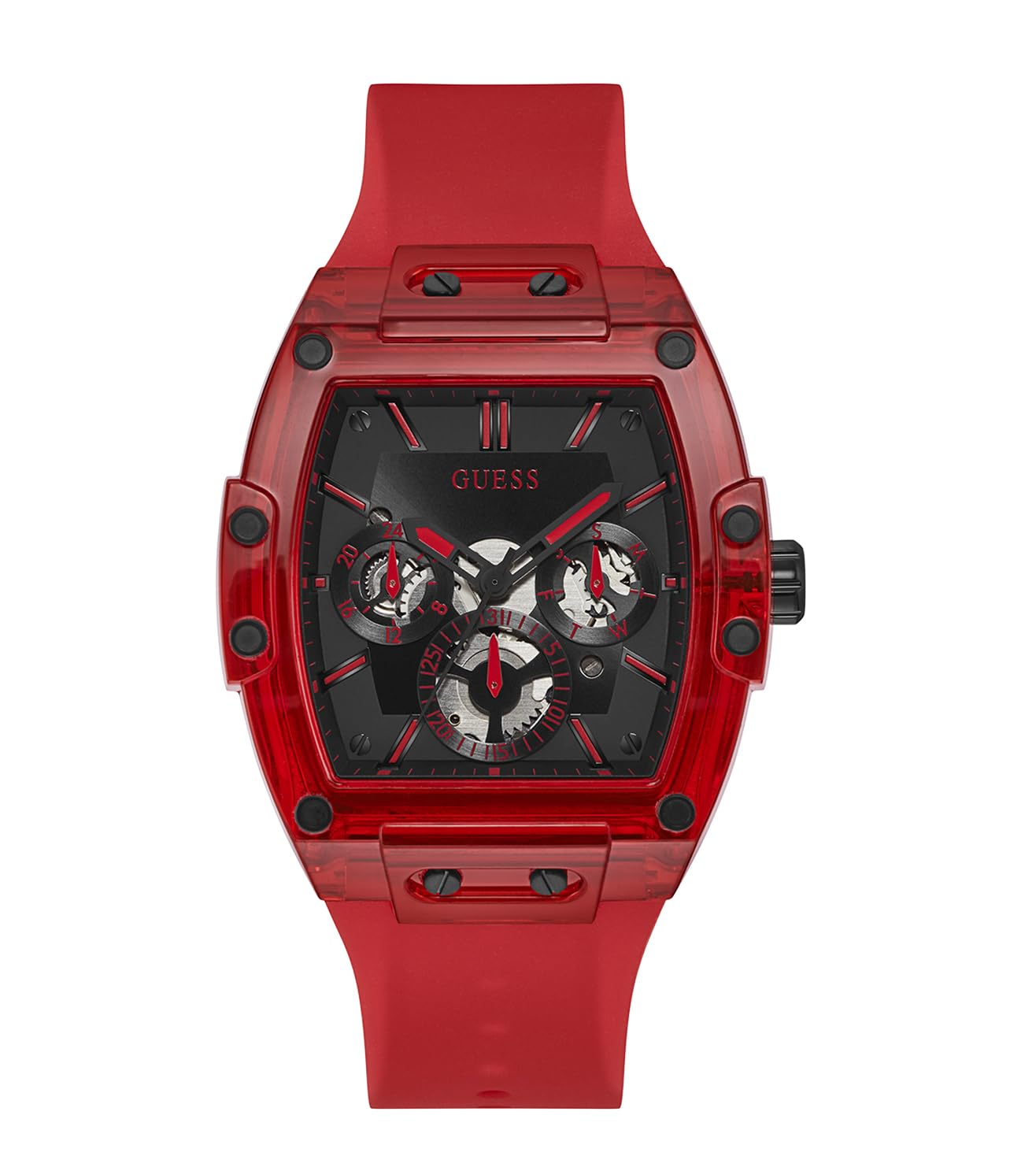 GUESS Men’s Polycarbonate Quartz Watch with Silicone Strap, Red, 24 (Model: GW0203G5)
