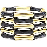 Gold Tube Bangle Bracelets for Women Stackable Bamboo Chunky Acrylic Beads Stretch Friendship Summer Beach Bracelet Jewelry