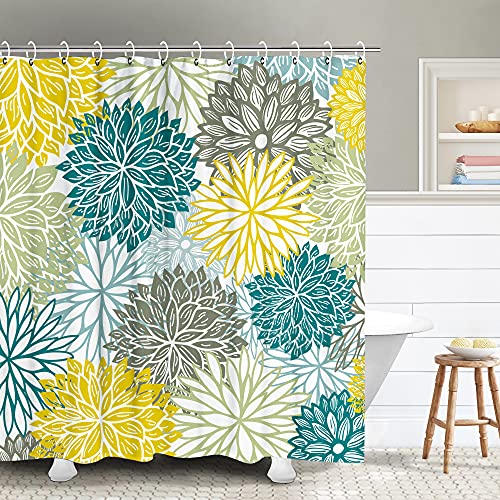 Yellow and Gray Shower Curtain Blue and Yellow Shower Curtain Dahlia
