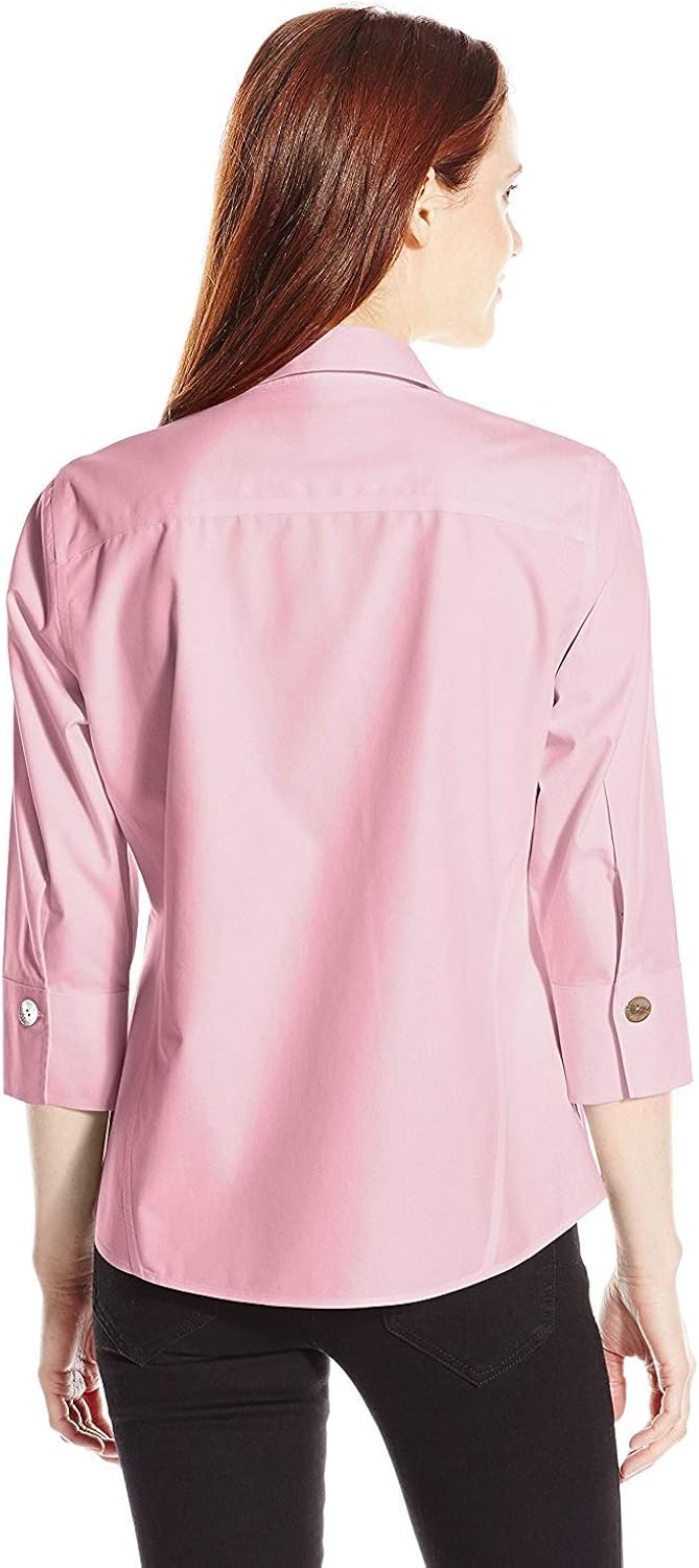 Foxcroft Women's Petite 3/4 Sleeve Paige Non Iron Shirt: Clothing