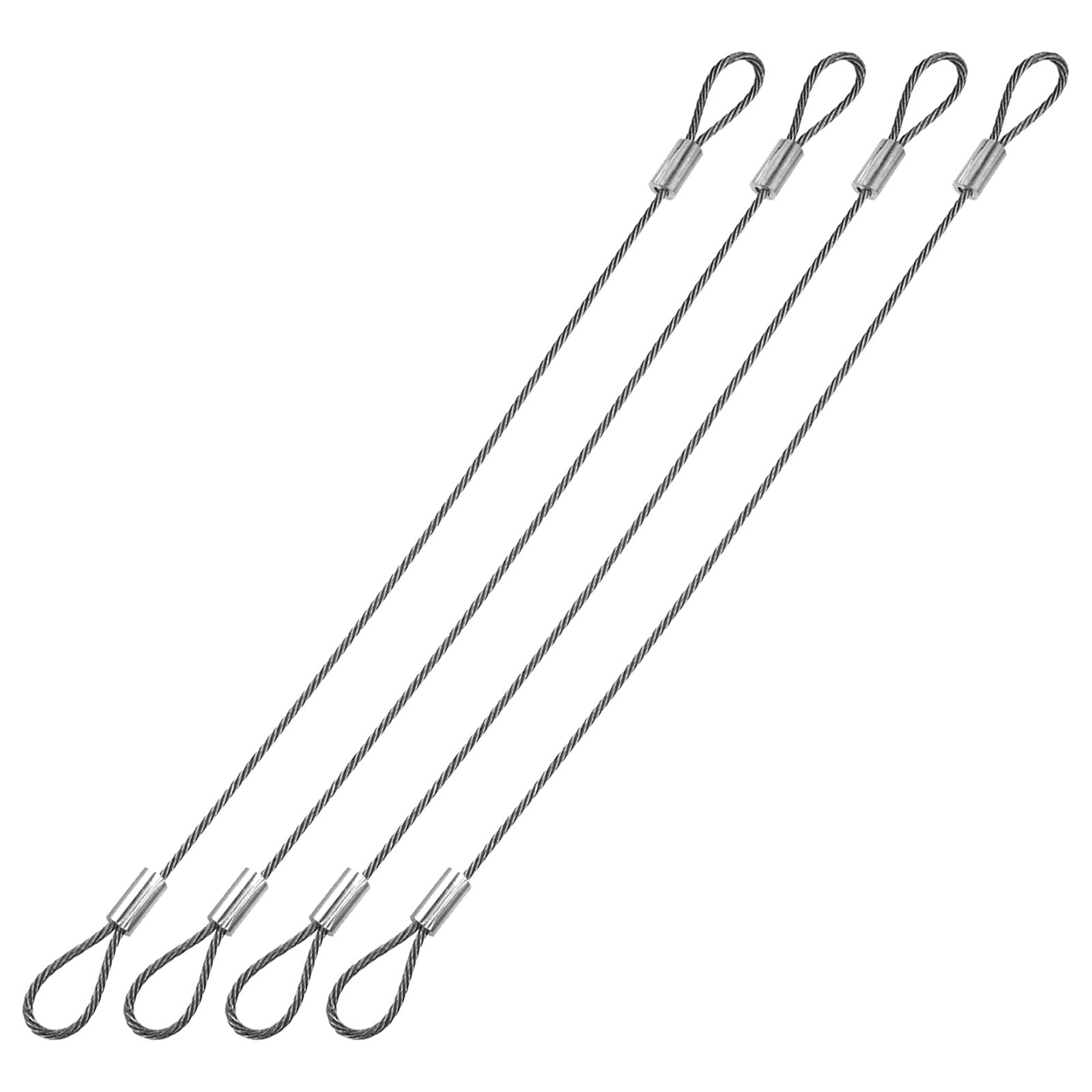 M METERXITY 4 Pcs Stage Light Safety Cable, 0.05 Inch Dia Security Rope with Double Loops | Great for Outdoor, DJ Stage, Lighting, Luggage Locks (Silver Tone, 8-Inch)