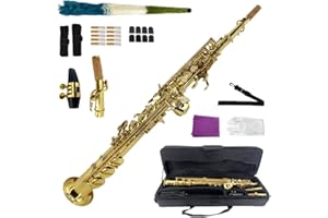 ModouString Straight Soprano Saxophone Bb B Flat Sax with Case, Mouthpiece,Reeds & Accessories Brass Woodwind Instrument for Beginners,Adults & Advanced Players