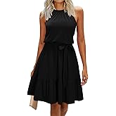 Newshows Womens 2026 Summer Dress Halter Wedding Guest Casual Beach Vacation Outfits Belted Sundresses with Pockets
