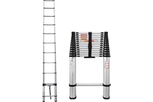 ANSIMIDA 12.5 Feet Telescopic Ladder Aluminium Folding Extension Ladder, 3.8m Collapsible Ladder 330 LBS Capacity w/Non-Slip Feet & Locking Mechanism, for Home Office Loft Use