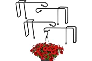 Vinazone Vinyl Fence Hooks for Hanging, Heavy Duty Patio Hangers, Outdoor Fence Hangers for Hanging Flower Baskets, Wind Chimes, Planters, Bird Feeders, Lights, Lanterns - 4 Pack - Black Color