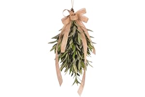 Teardrop Wreath 22 Inch Faux Teardrop Swag with Realistic Olive Branches & Bow for Front Door Wedding Arch Indoor and Outdoor