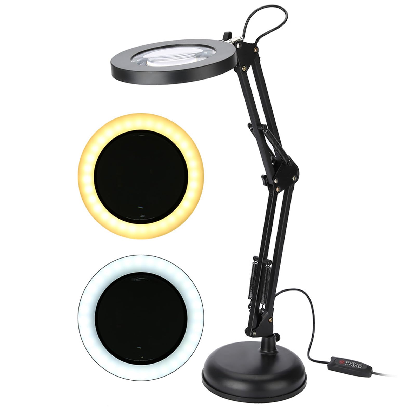 LED Magnifier Lamp, 5X Magnifying Glass Desk Lamp, 8W USB Daylight, Stepless Dimming, 360° Rotatable, 10 Adjustable Light Settings for Reading, Sewing, Crafts, Nail Salon