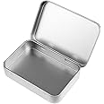 Silver Mini Portable Metal Tin Box with Lid - Rectangular, Hinged, Empty, for Candies, Soaps, Earrings, Jewelry, Crafts, Gifts