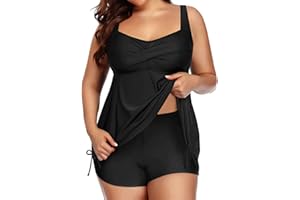 Aqua Eve Women Plus Size Tankini Swimsuit Two Piece Flowy Swimdress Bathing Suits with Shorts