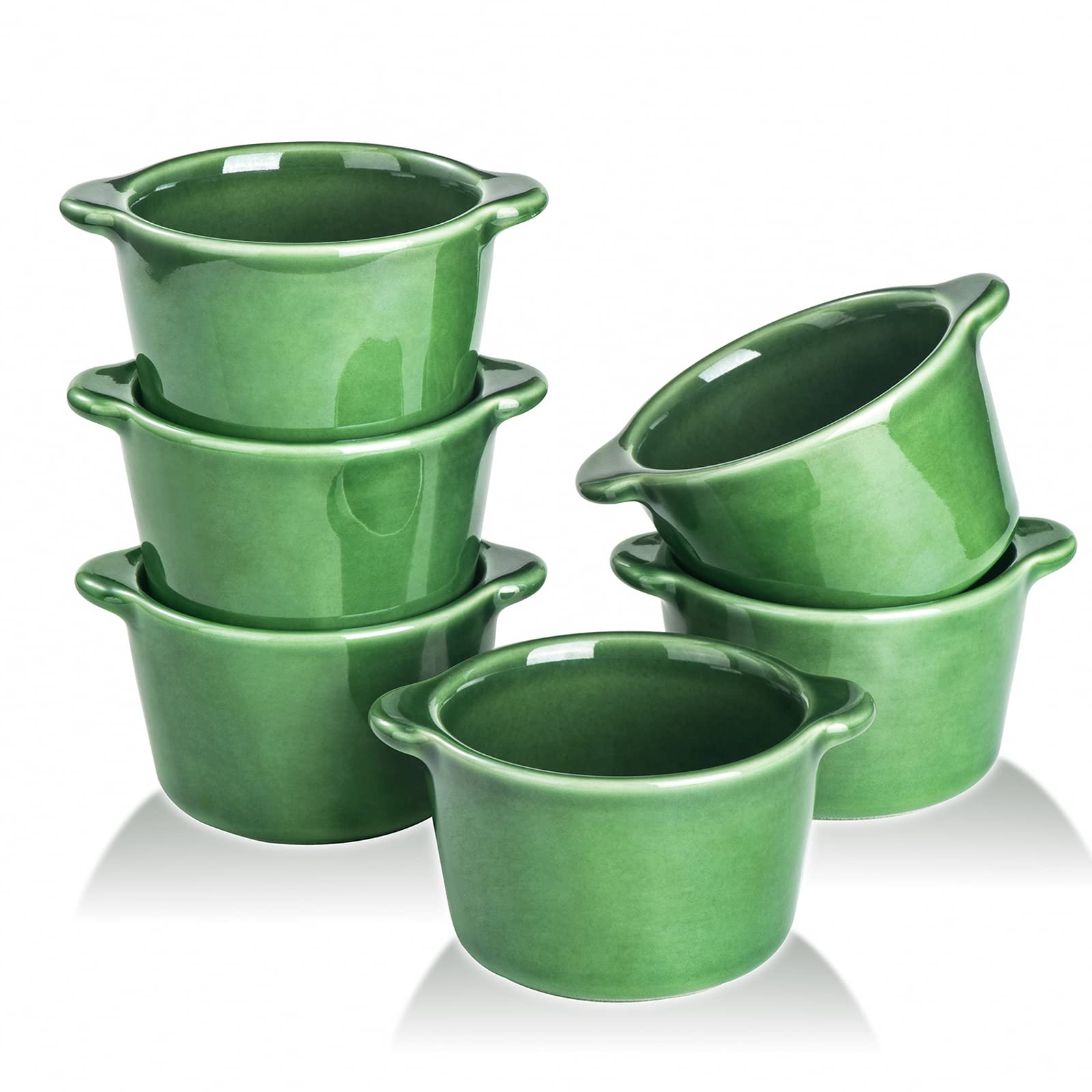Creme Brulee Ramekins Ceramic Bowls - VICRAYS Mini Vanilla Mugs 8oz Oven Safe Bowls Souffle Bowls for Baking Single Casserole Dipping Sauce Pioneer Woman Green Pack of 6