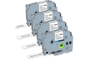 SCNKKL Replace for Brother Label Maker Tape 12mm 0.47 Laminated Black on White P-Touch Label Tape Smudge-Proof Easy Peeling Compatible with Tz-231 PT-D210 H110 D220 D400 D410 D600 4-Pack