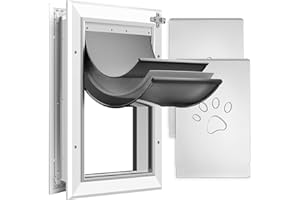 [Petoasis]3-Flap Dog Door, Heavy-Duty Aluminum Pet Door for Extreme Weather, Energy-Saving and Heat-Insulating, Capable of Resisting Rainwater, Wind, and Snow Intrusion (Silvery White, Large for Door)