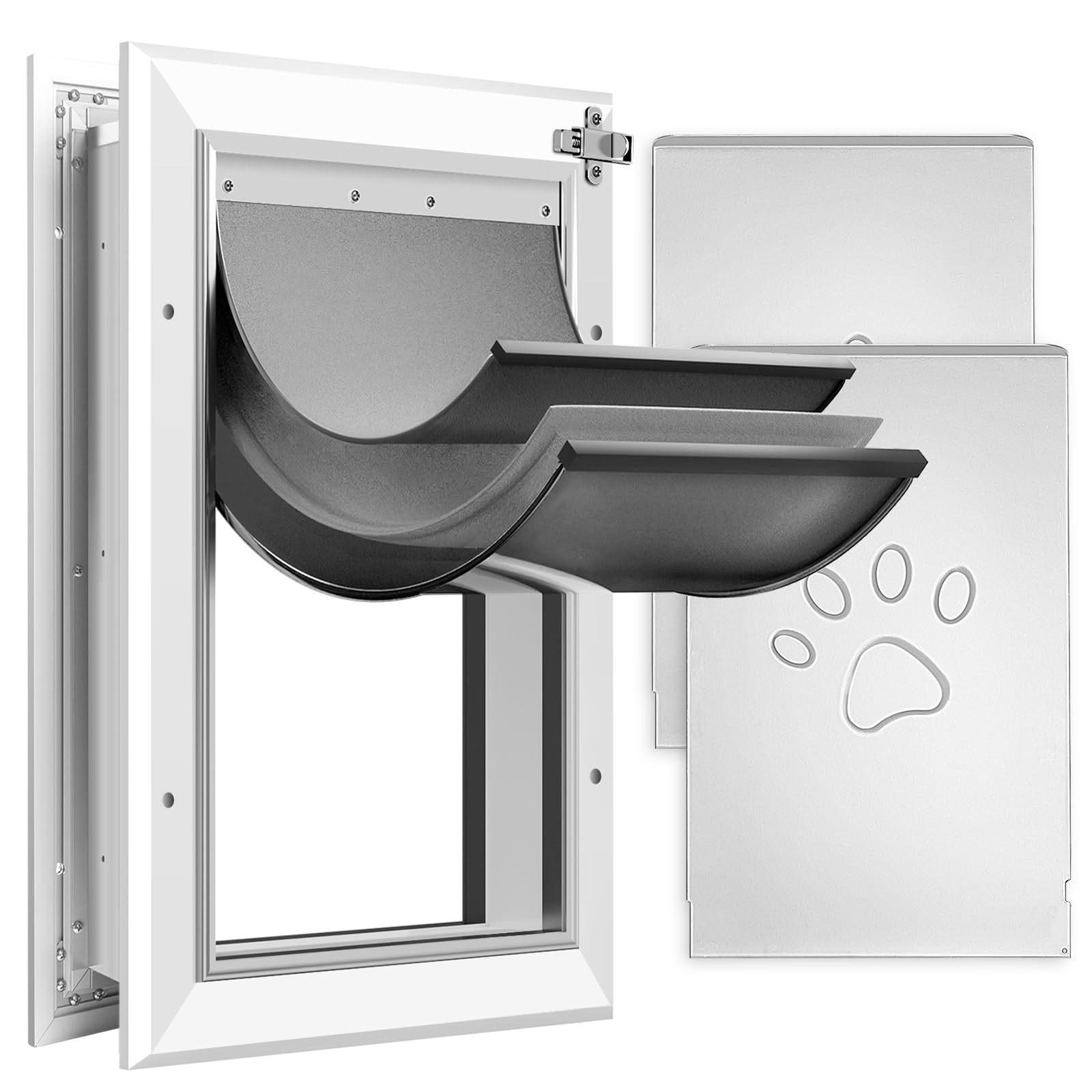 Photo 1 of [Petasis] 3-Flap Dog Door, Heavy-Duty Aluminum Pet Door for Extreme Weather, Energy-Saving and Heat-Insulating, Capable of Resisting Rainwater, Wind, and Snow Intrusion (Silvery White, Large for Door)