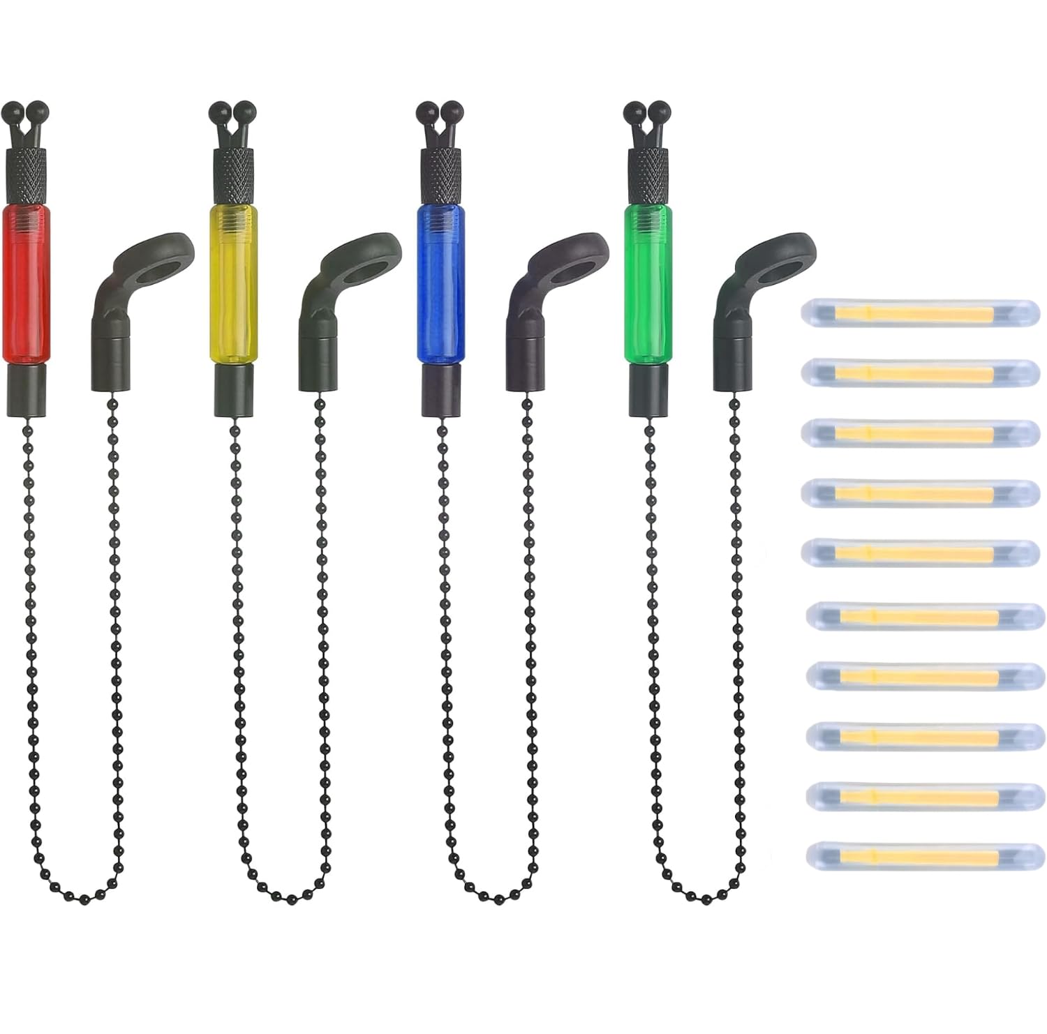 Nadiaen 4PCS Carp Fishing Bobbins with 10Pcs Glow Sticks, Night Fishing Swingers, Portable Bobbins Hangers