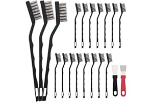 Jikvmis 15PCS Mini Wire Brush Stainless Steel Brush Set，Masonry Brush Wire Bristle for Cleaning Welding Slag and Rust，Curved Handle Brush (Stainless Steel, 15)