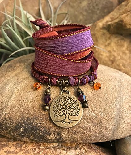 Tree of Life Silk Wrap Bracelet Yoga Jewelry Gypsy Soul Bat Mitzvah Ribbon Arm Band Necklace Great gifts for yoga enthusiasts