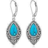 Filigree Earrings Turquoise Earrings for Women Sterling Silver Teardrop Filigree Dangle Leverback Turquoise Jewelry Valentine Christmas Gifts