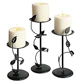 Lily’s Home Art Deco Climbing Vine Pillar Candle Holders, Steel, Black, Set of Three. Candles NOT Included