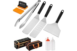 VALOHO Griddle Accessories Kit,9 Pcs Flat Top Grill Accessories Set for Blackstone and Camp Chef,Long Grill Spatulas with Scraper for Outdoor Grill BBQ Camping Cooking