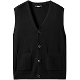 Dierouya Men's Sweater Vest V-Neck Sleeveless Cardigan Loose Button up Knitted Fall Winter Heavy Knitwear with Pockets S~5XL