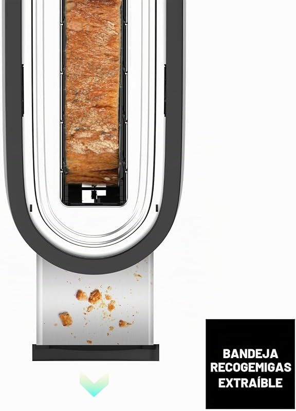, Tostadora Mytoast Nero 1000W, 7 Niveles de Tostado, Ranura Extralarga 26x3.8, Sistema Autocentrado, Bandeja Recogemigas, Elevación Extra, Recoge Cable, Pies Antideslizantes — foto 6 de 8