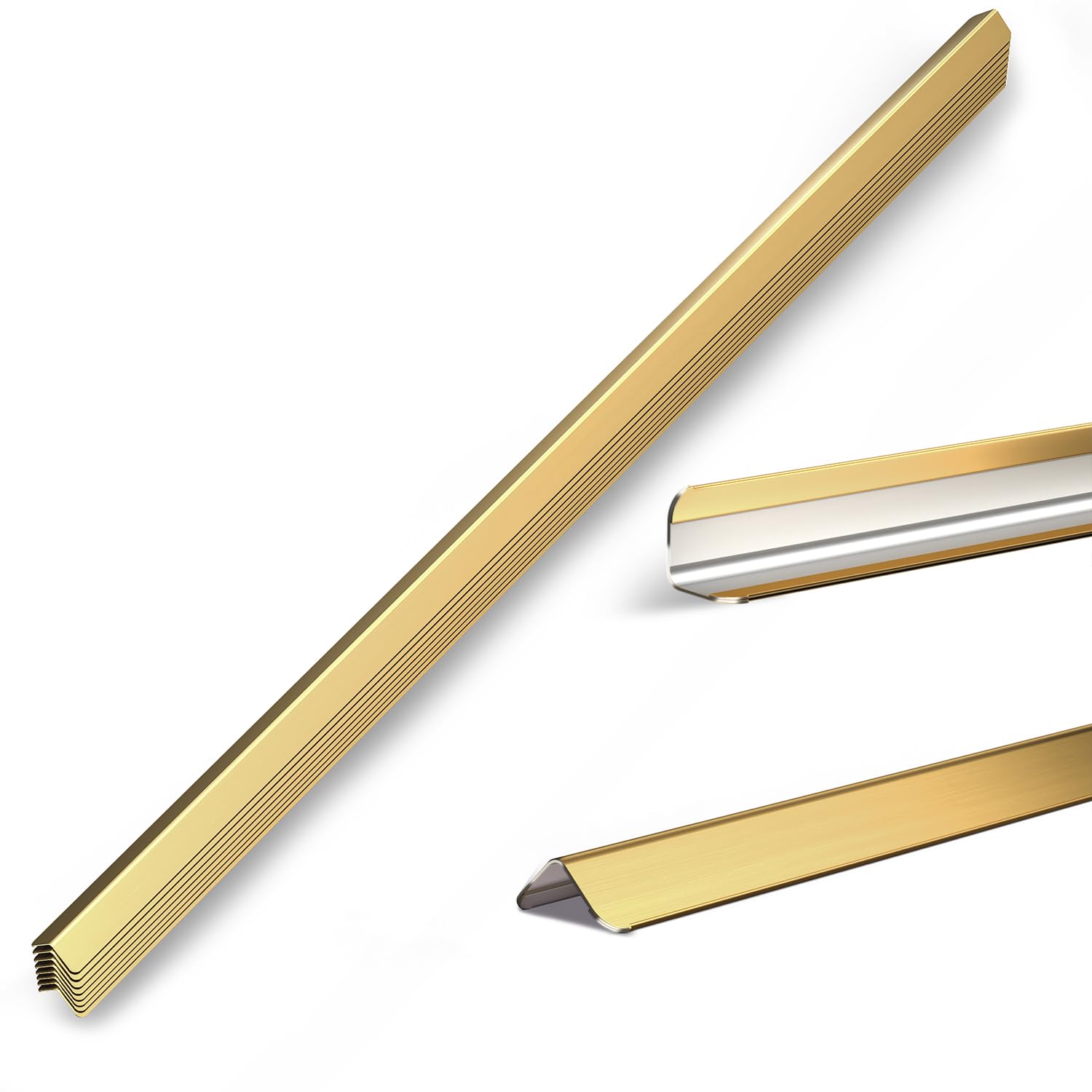 Photo 1 of 1x1x48 Inch 304 Stainless Steel Golden Wall Corner Guards (10-Pack) Heavy Duty Rounded Corner Protector, Smooth Folded Edge Design for Wall Protection Stainless Steel Slab