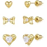 KissYan Stud Earrings for Women, 14K Gold Plated 3 Pairs Cubic Zirconia Small Stud Earring Multipack Hypoallergenic Dainty Trendy Jewelry Gifts