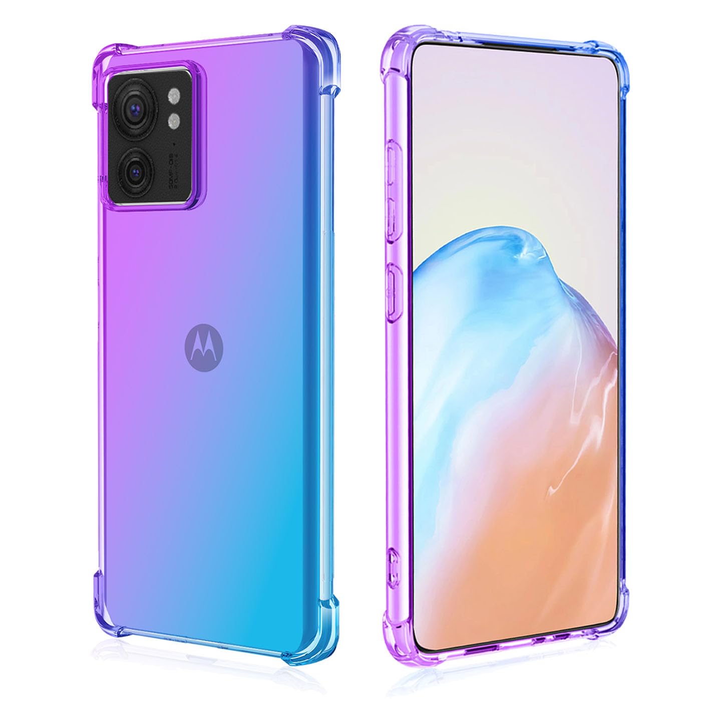 BORYA Silicone Case for Motorola Edge 40, Transparent Ultra Thin Shockproof Silky Soft Touch Premium TPU, Elegant Colorful Gradient Anti-Scratch Cover,Purple/Blue