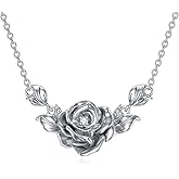 LWXIE Diamond Rose Flower Necklace for Women 925 Sterling Silver Rose Pendant Jewelry Gifts for Mom Wife Girlfriend Gifts for Mother's Day Birthday