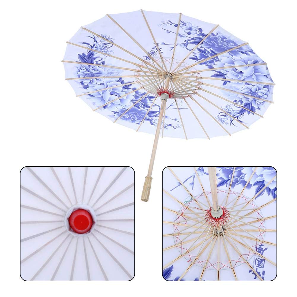 Traditional Chinese Parasol Made of Hard-wearing Cloth, Umbrella Diameter 82cm, Wooden Handle 55cm, Wonderful Costume Dance Photography Art Supplies Party(Blue)