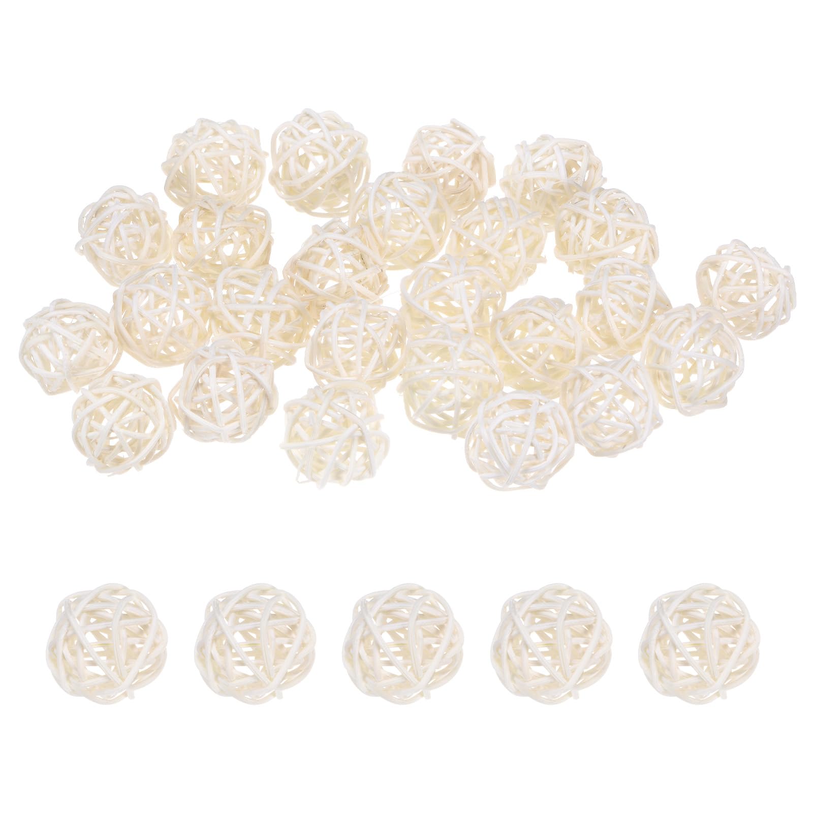M METERXITY 25-Pack Wicker Rattan Balls 30mm/1.2 Inch Decorative Rattan Balls Orbs Vase Fillers Bowl Fillers for Christmas/Weddings/Thanksgiving/DIY Crafts/Home Decor [White]