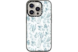 CASETiFY Compact Case for iPhone 15 Pro [2X Military Grade Drop Tested / 4ft Drop Protection] - Elegant Pastel Blue Vintage Butterfly Floral - Clear Black