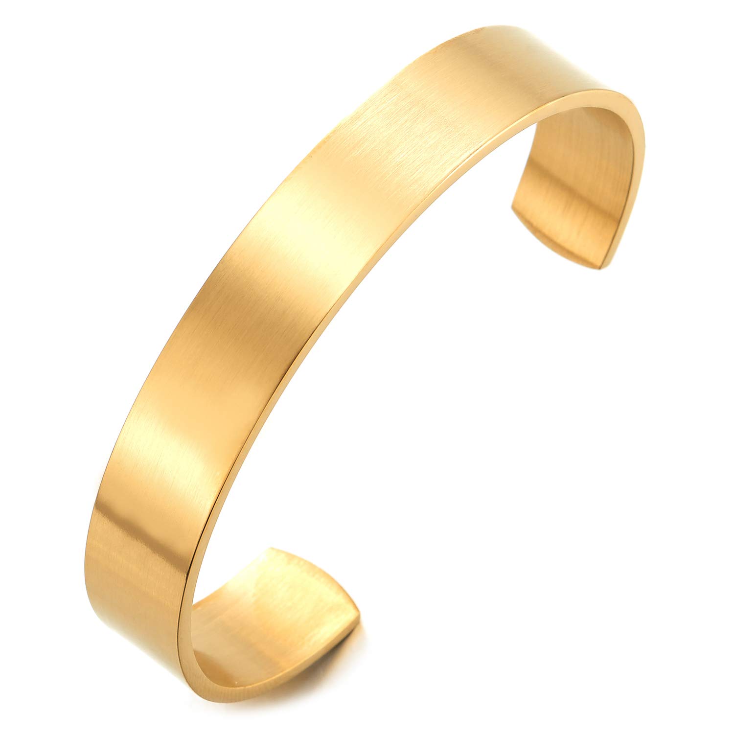COOLSTEELANDBEYOND 19CM Stainless Steel Adjustable Cuff Bangle Bracelet for Men Women Minimalist Gold Color Satin