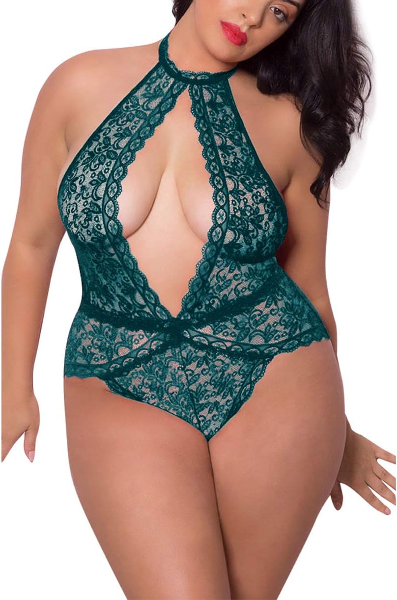 Women Sexy Lingerie Nightie - Plus Size Lingerie Lace Babydoll Halter ChemisTeddy Bodysuit XL-4XL