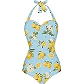 ZIATUBLES One Piece Swimsuit Women's Cosy Swimwear with Halter Strap Bathing Suit Monokini for Ladies Swimming Surfing