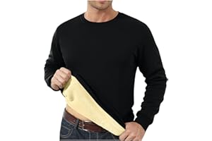 Fleece Lined Shirt for Men Long Sleeve Casual Crew Neck Thermal Pullover Shirts Mens Warm Fashion Soft Tops