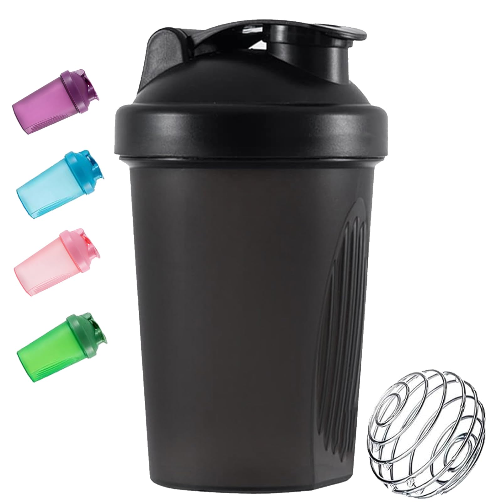 Toced 400ml Protein Shaker Bottle with Mixball, Leak-Proof Gym Shaker Cup, BPA-Free Plastic Blender Bottle for Pre Workout & Fitness Supplements (Black)