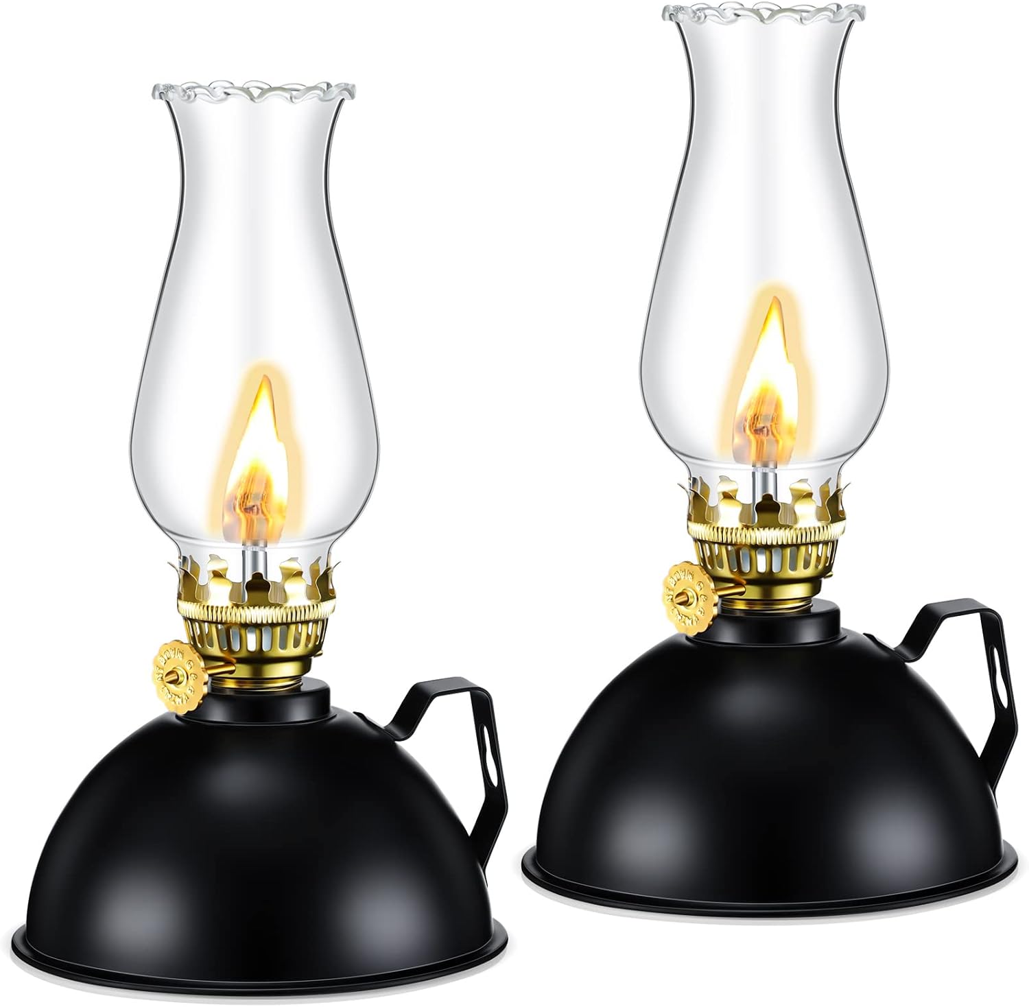 Oil Lamps & Accessories - Retisee 2 Pieces Oil Lamp Indoor Kerosene Lamp Lantern Metal Glass Oil Lamps for Indoor Vintage Glass Clear Kerosene Lamp Rustic Oil Lamp with Oil Wick for Indoor Use Home Decor Lighting