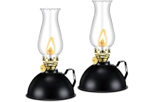 Retisee Oil Lamp Indoor Rustic Kerosene Lamp Lantern Metal Glass for Indoor Vintage Glass Clear Kerosene with Oil Wick for Use Home Decor Lighting(2 Pieces,Black)