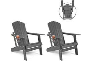 Mguio Folding Adirondack Chairs Set of 2, Fire Pit Chairs, Plastic Adirondack Chairs Weather Resistant with Cup Holder, Composite Adirondack Chairs, HDPE Adirondack Chairs Outdoor