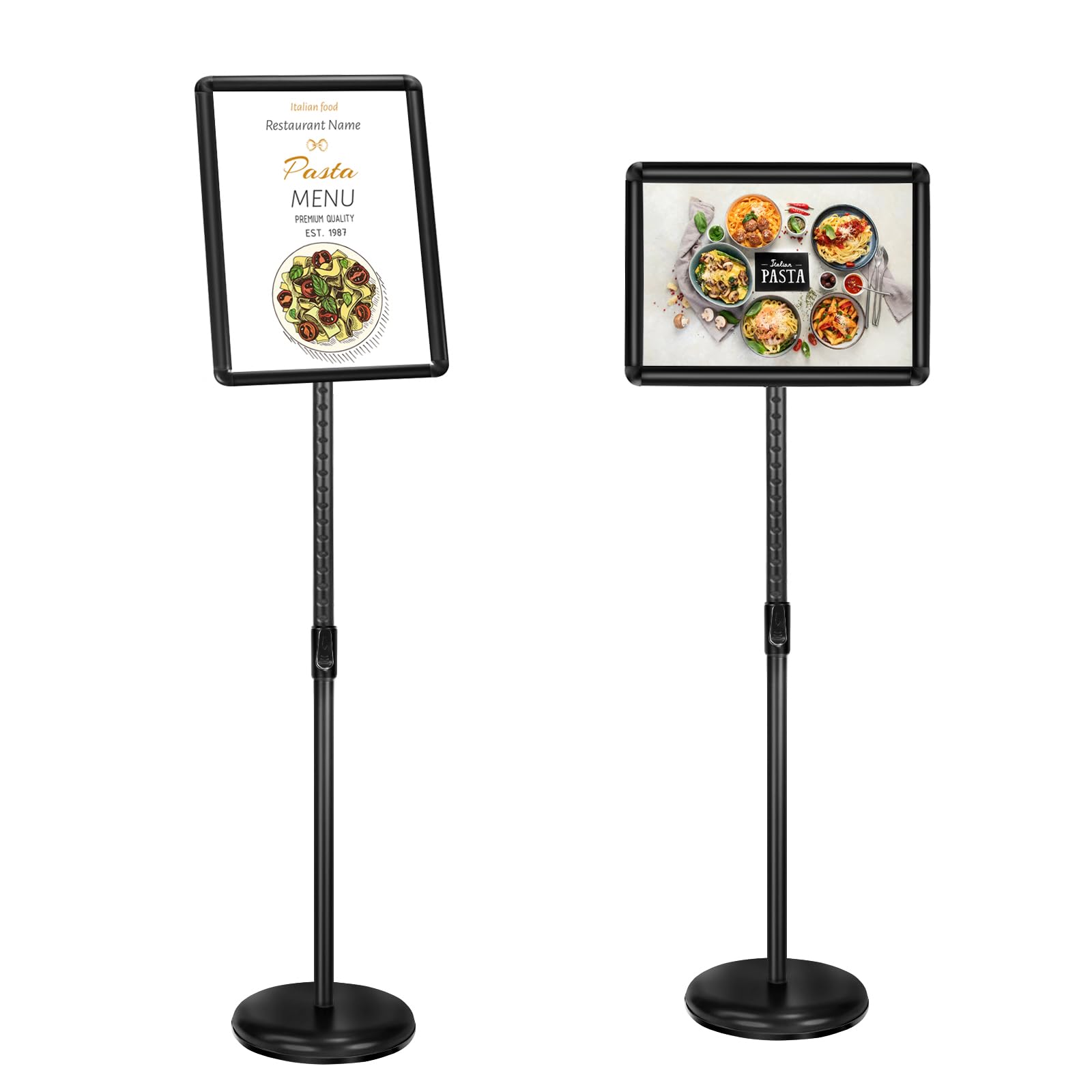 Photo 1 of SCZS Heavy Duty Floor Sign Stand Adjustable Pedestal Sign Holder Stand, Poster Stand Aluminum Snap Open Frame for 8.5X11 Inches with Heavy Round Base, Both Vertical and Horizontal Sign Displayed