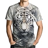 Hehanus Men's Novelity Tiger Graphic T-Shirts White Tiger 3D Print Summer Short Sleeve Tee Shirt